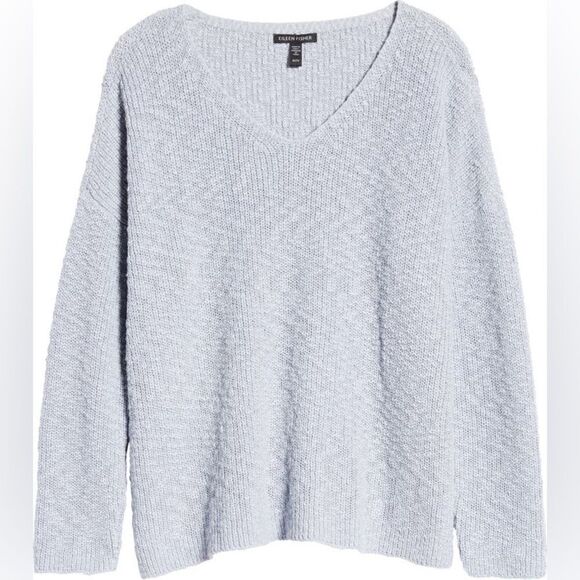 Eileen Fisher NWT V-Neck Organic Cotton Sweater in Delphine Size XL - Picture 7 of 9